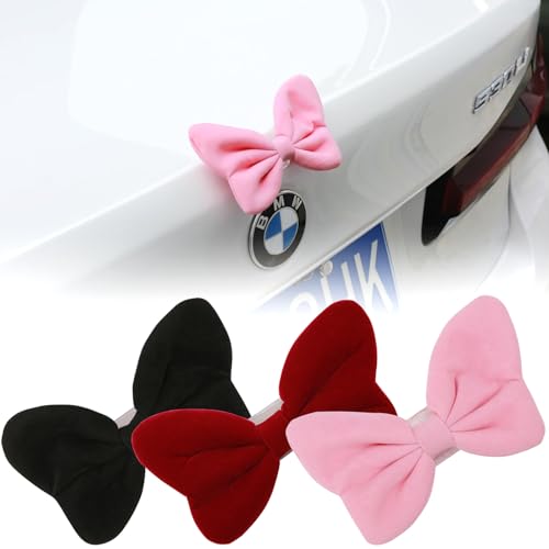 Image of YGMONER Bowknot Car Bumper 3D Badge Stickers, Bow Emblem Clips Pack 3 Colors, Black Pink Red Car Decor Accessories Cute Gifts for Women