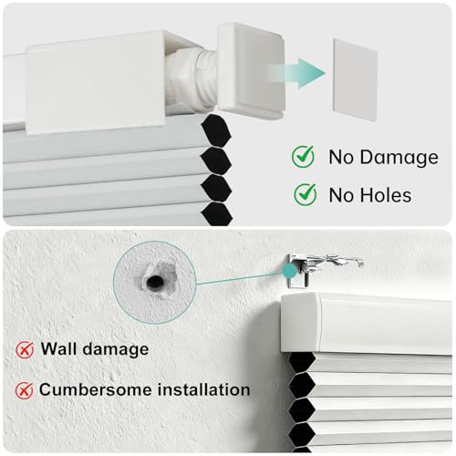 Changshade No Drill No Tools Blackout Cellular Shades,Cordless Blinds for Indoor Windows,Room Darkening Window Shades Honeycomb Blinds for Bedroom,Office,Home,46.5" w x 48" h,White by Changshade - Image 2