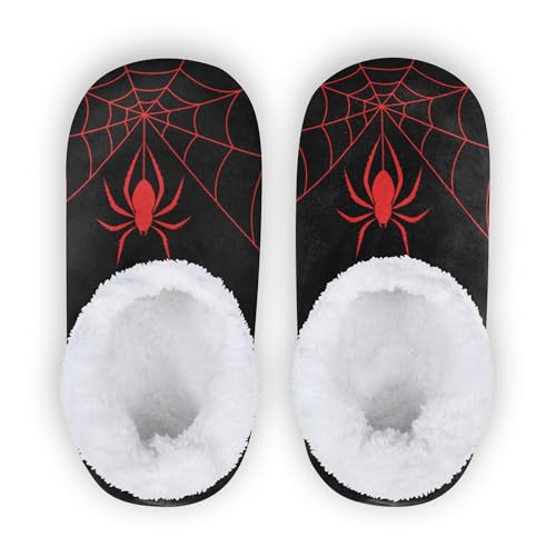 Glaphy Red Spider and Spider Web Halloween Slippers for Girls Boys Kids, Memory Foam Slip-on Home House Slippers for Bedroom Travel