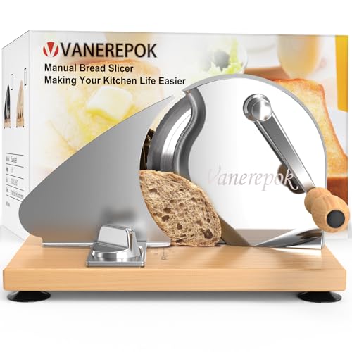 Image of vanerepok Manual Bread Slicer Adjustable Thickness for Homemade Sourdough | Hand Crank Bread Cutter with Scale & Stable Suction Cups & Wood Base for Even Slicing Perfect Baking Gift for Home Bakers