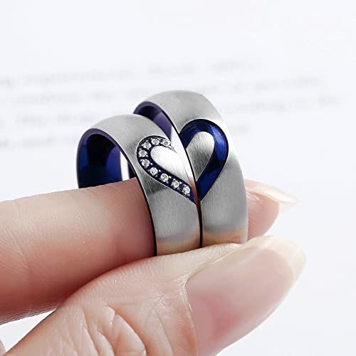 ANAZOZ Matching Rings for Couples, Promise Rings for Men Love Heart Stainless Steel 6MM Blue Rings Size 10
