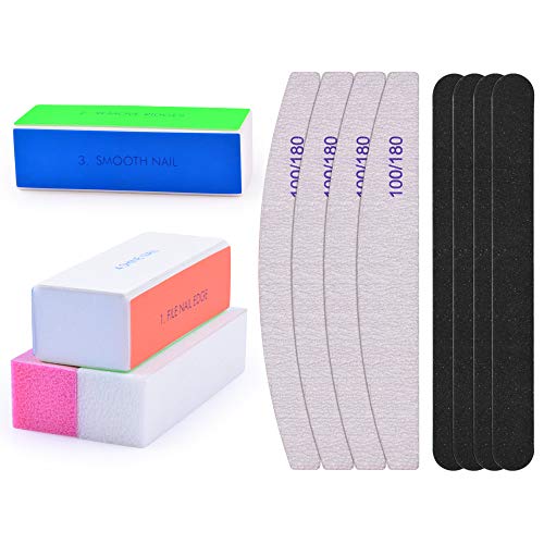 Nail File Set 12 Pcs Nail Files and Buffers 4 Shapes Professional Nail Files Block 100/180 Grit Double Sided Emery Board Manicure Set for Nail Trimming Grinding Polishing Shining Manicure Tools