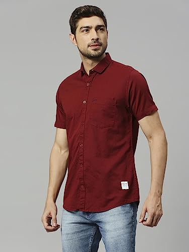 Image of Thomas Scott Men's | Solid | Half Sleeve | Slim Fit | Linen Blend | Spread Collar | Casual Shirt