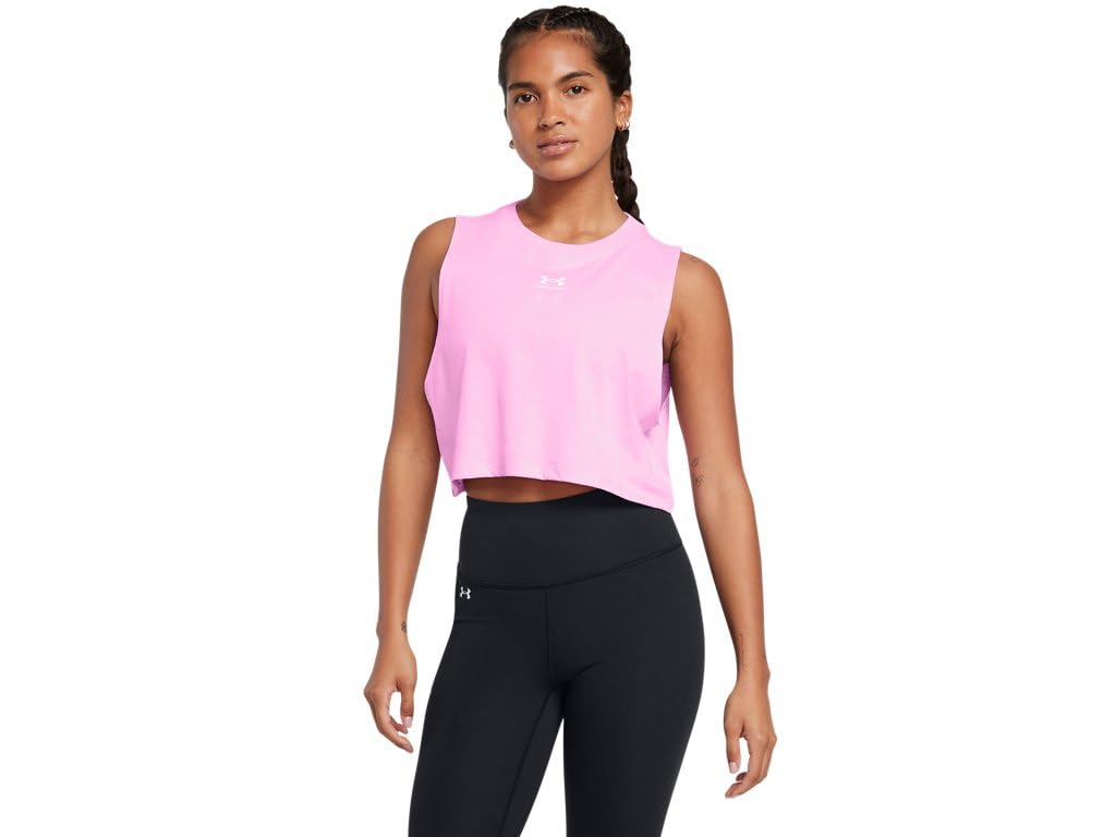 Under Armour Women's Cropped Logo Tank Top, (638) Stellar Pink / / White, XX-Large