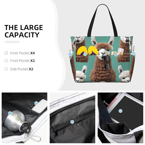 Alpaca Llama Large Capacity Foldable Tote Bag Women Beach Tote Bag Handbag Gym Bag Travel Shopping Bag3