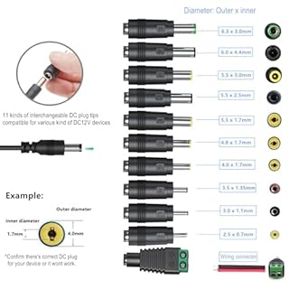 GuanTing Universal AC Adapter 12V 2A Power Supply Charger 24W AC110V to DC12V 2000mA 1500mA 1000mA 500mA Power Driver 11 DC Plug Tips 12 Volt Converter Inverter Transformer ac dc Adapter(DC12V~2A)