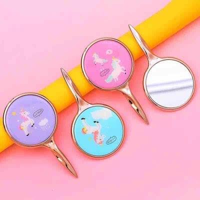 Fancy Handle Portable Mirror, Round Shape, Unicorn Theme, Multicolour, Compact Handheld Vanity Mirror-picture-32
