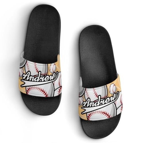 Custom Sports Slides Personalized Slippers - Baseball Sandals Quick Drying Softball Slippers Indoor Outdoor,Gifts for Men Youth Boy (Black,Style 2)