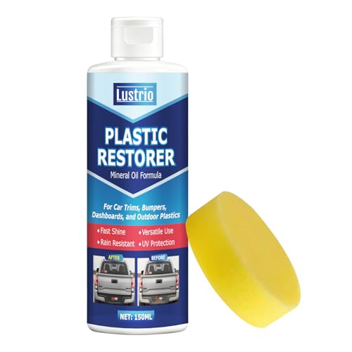 Plastic Restorer Spray for Car Exterior & Interior – 5oz (150ml) Kit with Applicator Sponge – Restores Black Trim, Door Panels, Bumpers & Vinyl Surfaces – Anti-UV, Water-Resistant, No Greasy Residue