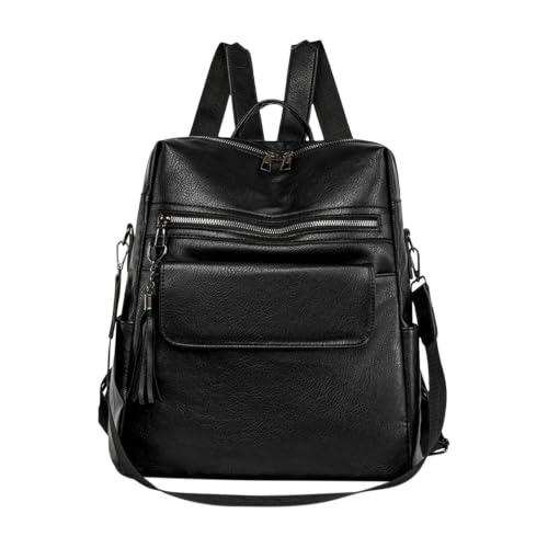 Bolso de poliuretano negro para mujer espacioso con colgante y cremallera