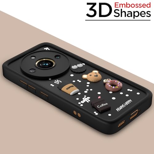 Image of Pikkme Back Cover for Realme 11 Pro / 11 Pro Plus 5G / Narzo 60 Pro 5G | Cute Fun Cartoon 3D Bear Silicone Full Body Protection Bumper Cover (Black)