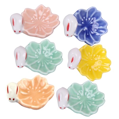 CHILDWEET 6個 日式陶磁器?花うさぎ箸置き 食卓装飾用滑らか表面 簡単清掃箸休め おしゃれなホームデコレーション ランダム ランダムカラー