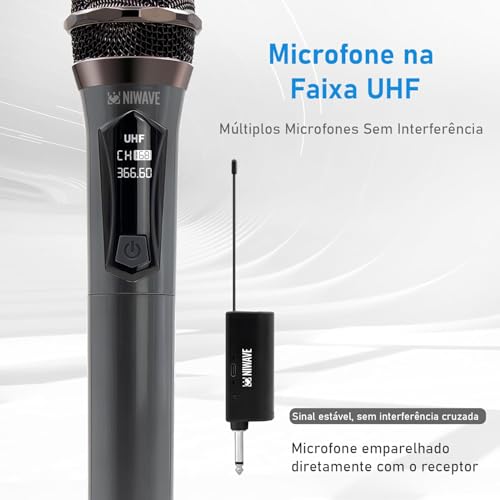 Kit 2 Microfone Sem Fio Profissional Recarregavel Uhf Led Com Receptor Para Karaoke - Para Igreja- P