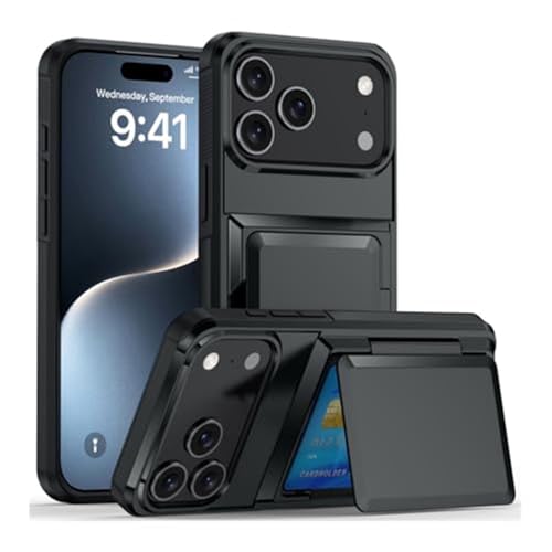 Coque iPhone 17 Air noire ultra mince avec porte-carte et support intégrés