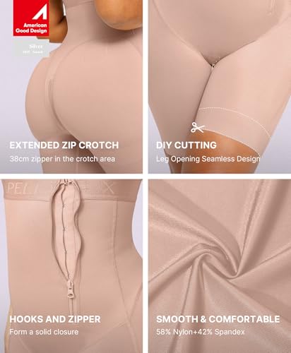 Image of SHAPELLX High Waist Butt Lifting Tummy Control Shapewear Shorts | Under dress shorts,15-inch crotch zipper, breathable stretch fabric, anti-roll support,easy bathroom access, everyday wear