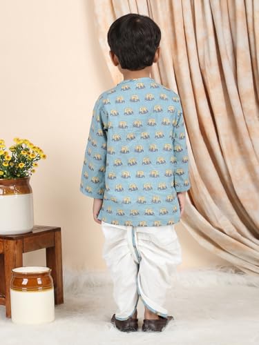 Image of POLKA TOTS Premium Cotton Dhoti Kurta Set for Kids Boys | Traditional Angrakha Style Ethnic Wear for Boys | Kurta Dhoti Set for Kids | Festive & Wedding Clothing Set for Baby