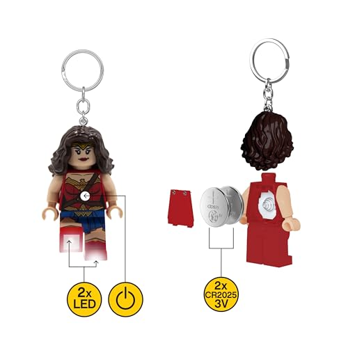 Lego DC Superheroes - Wonder Woman Porte-clés Lampe de Poche LED pour Les Fans de DC - Jouet Fantaisie pour Enfants - Figurine de 76 mm (KE117H) - 2 Piles CR2025 incluses