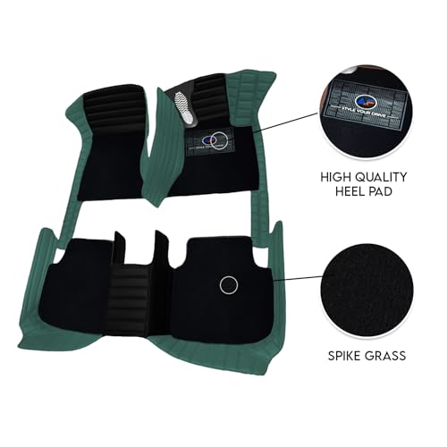 Image of Autofurnish Exclusive 9D Car Mat Full Set for Hyundai Creta 2015-19 || Luxury Leather Dual-Stitch Full Set 9D Car Floor Mat || 100% Waterproof || Color : Black Leaf-Green