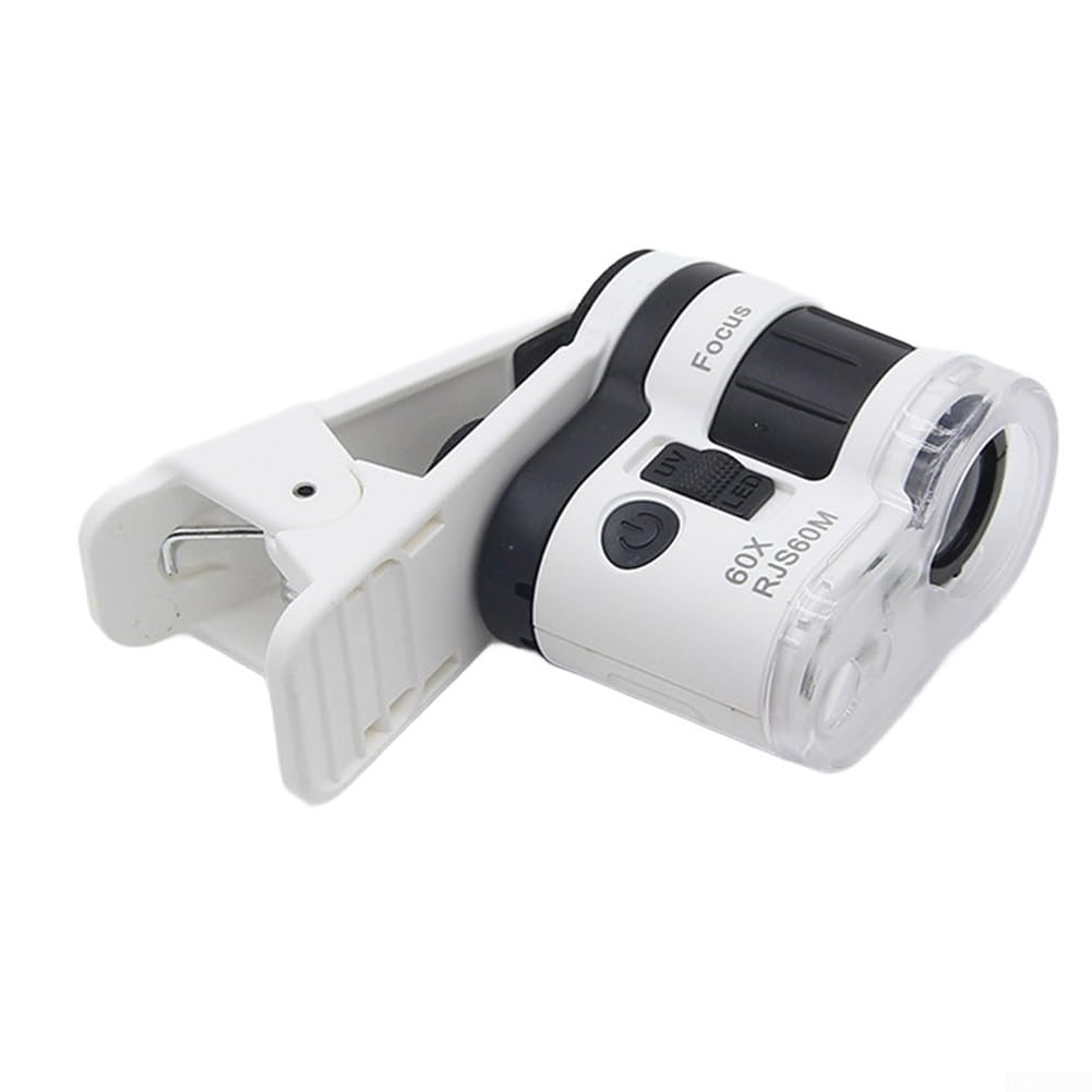 Microscopio portatile con ingrandimento 60x, con clip per telefono, luce bianca a LED, per progetti scientifici, hobby, uso nero, blu, giallo, arancione (nero)