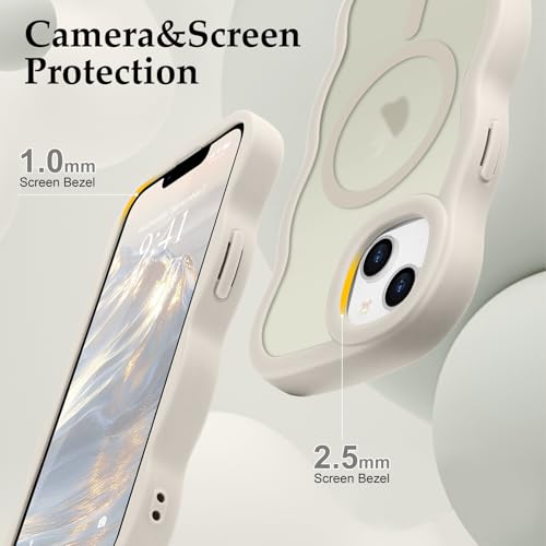 Pepmune iPhone 14 用 ケース/iPhone 13 用 ケース MagSafe対応 ウェーブ 半透明 滑り止め おしゃれ 可愛い 韓国 耐衝撃 指紋防止 ワイヤレス充電 スマホケース ストラップホール付き(ライトグレイ)