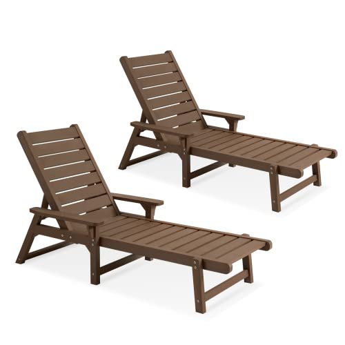 Acuel Chaise Lounge, Poly Lumber, Outdoor Lounge Chair With Adjustable Backrest, Sturdy Weather Resistant Waterproof Fade Proof, For Poolside Patio Garden(Brown, 2 Pcs) #TOP11
