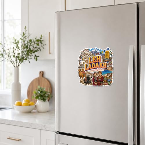 Image of Zesta Wooden Fridge Magnets Set | Refrigerator Decor Magnets for Kitchen | India Souvenir Fridge Magnet Collection | Wooden Magnet for Fridge Door Decoration (Leh Ladakh)