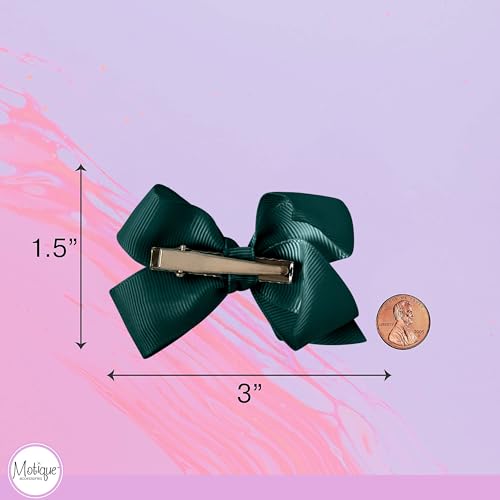Image of Small Solid Bow for Girls - Set of 12 (Hunter Green)