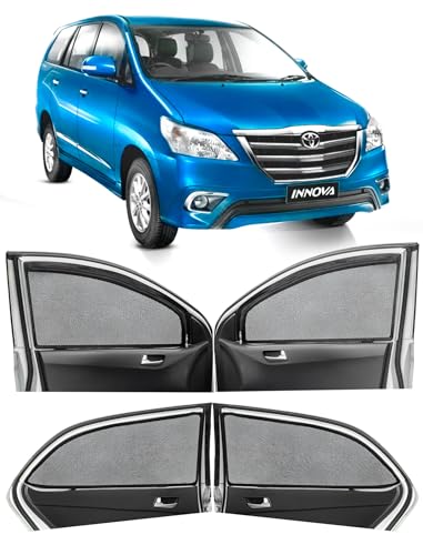 Image of Autofact Magnetic Car Sunshades Compatible with Toyota Innova Old (2004 to 2015) (Set of 4) - Easy Installation, UV Protection, Keeps Car Cool (Front 2 with Zippers, Rear 2 Without Zippers)