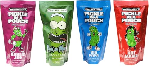 Van Holten's Pickle in a Pouch 4 Variety Pack | Hot Mama, Big Papa, Garlic Joe, Morty Rick| American Pickles