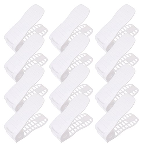 Best-topshop Adjustable Shoe Organizer Set Storage Space Saving Shoe Slots Rack Holder Double Layers Plastic Display Stand for Home Room Dorm Office School (Pack of 12 White)