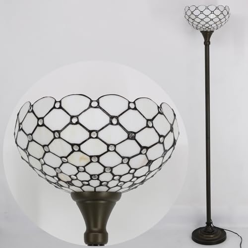 Image of WERFACTORY Tiffany Floor Lamp Cream Amber Stained Glass Torchiere Light
