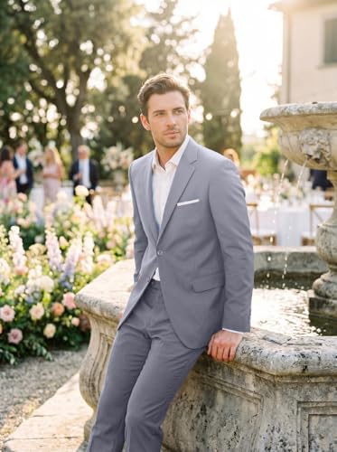 Image of Mens 2 Piece Suit Slim 2 Button Prom Suit Jacket Pants Tuxedo Set