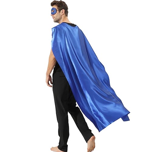 Kidsfere Adults Superhero Cape and Mask for Man Woman Halloween Vampire Cape Costume (Blue)