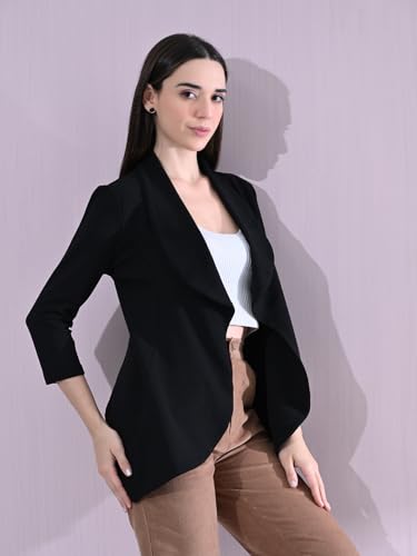 Image of Cotton Blend Women's Single Breasted Relaxed Fit Shawl Collar 3 /4 Sleeve Blazer