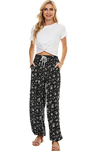 Bathrins Women's Casual Summer Harem Pants Floral Beach Pants High Waist Boho Pants With Pockets #TOP4