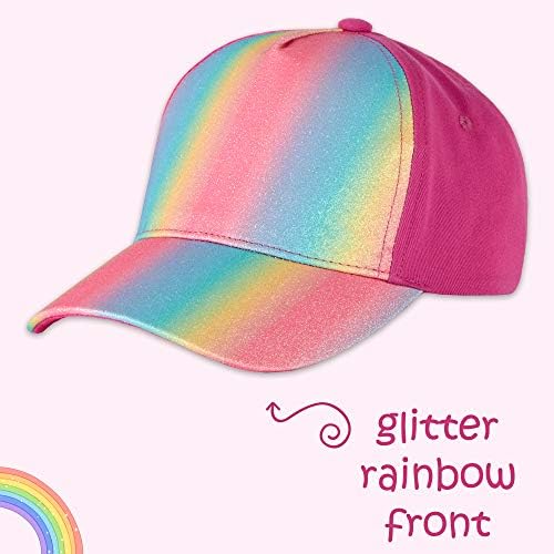 Metzuyan Kids Girls 100% Cotton Rainbow Baseball Cap Summer Sport Hat Garden Pool Holiday Beach Sun Protection Short Peak Glitter Sequin Size 2-13 Years