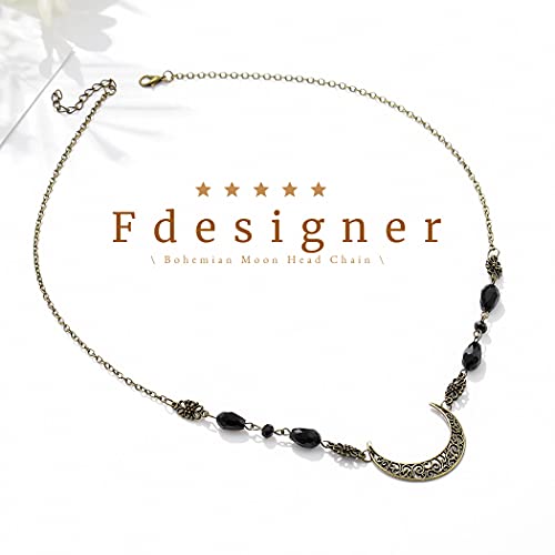 Fdesigner Boho Moon Head Chain Gothic Halloween Headpieces Jewelry Vintage Wedding Hair Accessories for Women (Bronze) - Thumbnail 2