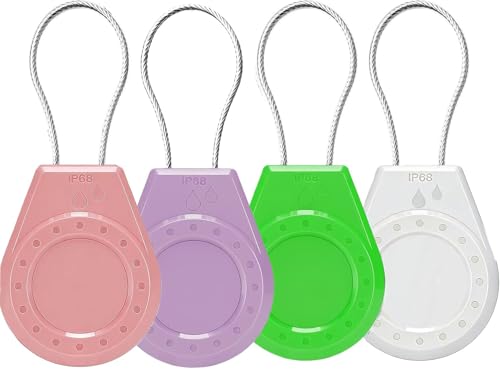 Image of Air Tagholder Keychain Case with Steel Wire Cable & Hex Lock, Waterproof Anti-Lost Shockproof Cover Compatible with Apple Air Tag for Luggage, Backpack, Keys (Pink+Purple+Green+White)