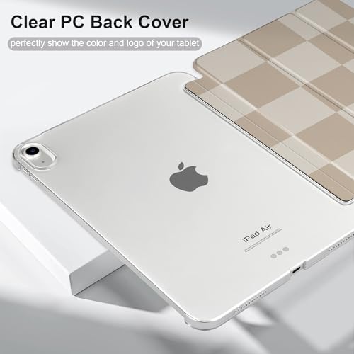 DONGKE for iPad Air 11-inch M4 2026 M3 2025 M2 2024, iPad Air 5th 2022 / 4th Gen 2020 10.9-inch, Slim Foldable Stand Hard PC Translucent Back Shell Smart Cover - [Auto Wake/Sleep] - Beige Chessboard by DONGKE - Image 8