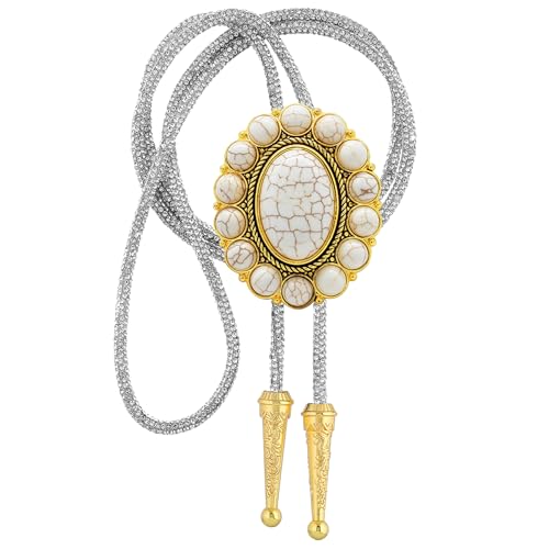 Image of GelConnie Bolo Tie for Men Women Western Cowboy Turquoise Leather Necktie | Natural Stone Bolo Tie Necklace for Women Rodeo Cowboy Leather Necktie Native American Western Cowgirl Ties Adjustable Cord
