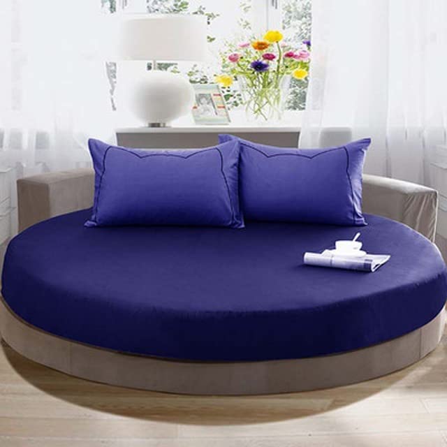 Drap housse extensible 220 cm avec 2 taies d'oreiller, couleur unie pour lit rond