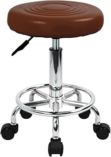 Stool with Wheels PU Leather Stool with Wheels Modern Round Rolling Stool with Footrest 360°Swivel Height Adjustable Stool Chair for Home Work Drafting Spa Salon Massage Beauty Stools Small