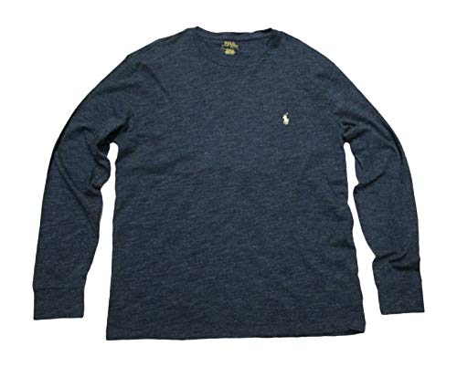 Polo Ralph Lauren Mens Long Sleeve Crew Neck T-Shirt Pocket Classic Fit (Medium, Blue Heather)