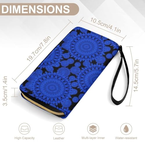 Women's High Capacity Travel Wallet, Water-resistant, ID Pockets, Multiple Card Slots, Blue Flower Tie Dye Design2