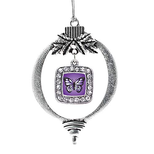 Inspired Silver - Purple Butterfly Charm Ornament - Silver Square Charm Holiday Ornaments With Cubic Zirconia Jewelry #TOP24