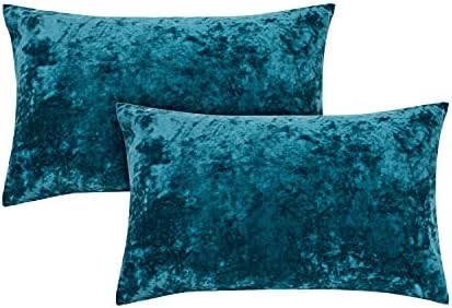 Amazon Brand - Umi Set of 2 Crushed Velvet Cushion Covers 45 x 45cm, Luxurious Crushed Velvet Cushion Covers 18x18 Inch, Decorative Square Throw Pillow Cases for Seat, Sofa and Bed, Teal Green