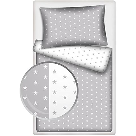 reversible children’s bed linen, grey / white stars, set of 2 pieces100% Cotton, 40 x 60 cm + 100 x 135 cm with Zip Cover