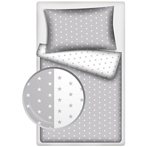 Kinderbettwäsche Stars 2-tlg. 100% Baumwolle 40x60 + 100x135 cm mit Reißverschluss (Stars grau/Stars weiss)