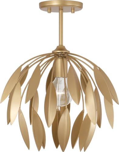 Capital Lighting 351811GF Margeaux Artisan Nature Garden-Inspired Cascading Leaves Convertible Dual Mount Pendant/Semi Flush Ceiling Light, 1-Light 100 Watt, 12" H x 14" W, Buffed Gold