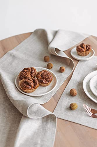 Natural 100% Linen Table Runner - Handcrafted Boho Table Runners 95 Inches Long - White-Natural Herringbone Pattern #TOP1